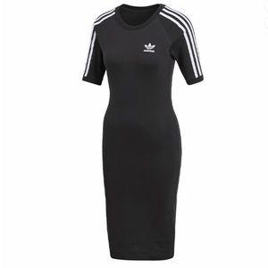 Adidas Three Stripes Short Sleeve Dress Black Sz L